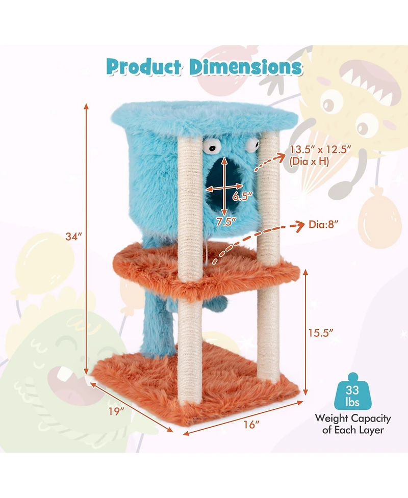 Cozito Cat Tower Monster-Themed with Hanging Condo Long Plush