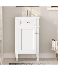 Busdays 18 Inch Bathroom Vanity with Ceramic Sink Freestanding Single Vanity Soft Close Door Adjustable Shelf French Style Solid Feet