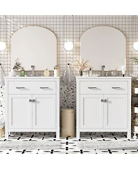 Sillysis 60 Inch Double Sink Bathroom Vanity with Ceramic Sinks, Solid Wood Frame, Flip-Out Drawer and Adjustable Shelf