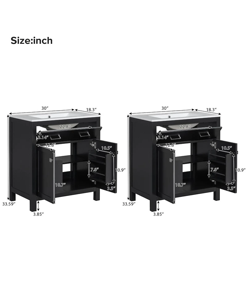 Sillysis 60 Inch Double Sink Bathroom Vanity with Ceramic Sinks, Solid Wood Frame, Flip-Out Drawer and Adjustable Shelf