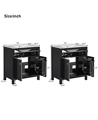 Sillysis 60 Inch Double Sink Bathroom Vanity with Ceramic Sinks, Solid Wood Frame, Flip-Out Drawer and Adjustable Shelf