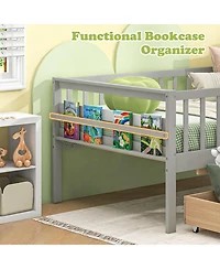 Sugift Twin Daybed with Fence and 2 Drawers Kids Bed for Boys and Girls
