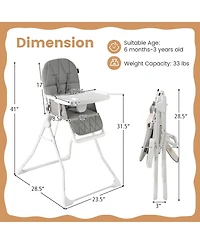 Sugift Easy Clean Compact Highchair with Removable Adjustable Tray and Pu Seat Cushion
