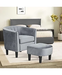 Sugift Upholstered Teddy Velvet Club Barrel Chair with Ottoman with Footrest