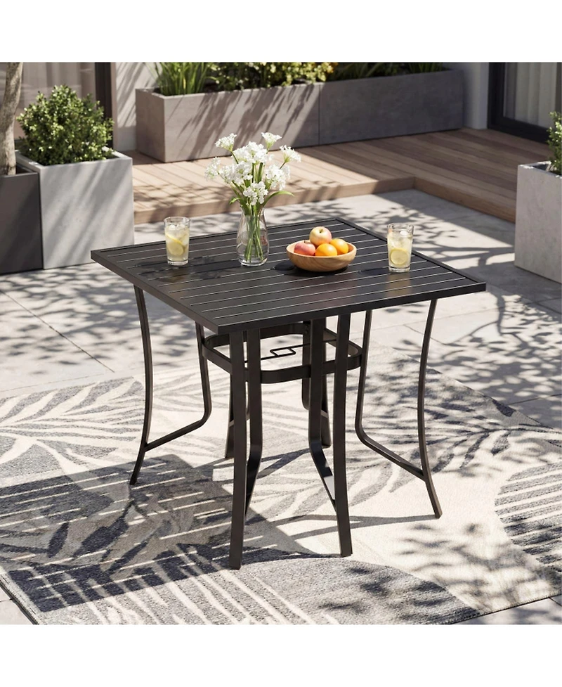 Gouun 37 in Square Metal Patio Dining Table for 4 with Umbrella Hole