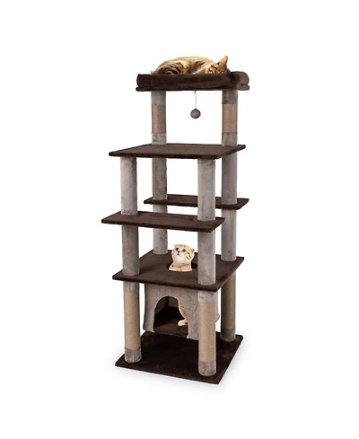 Cozito Cat Tree 58 in with Swaying Aerial Condo and Plush Bed