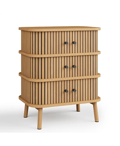 gaomon Bedroom 3 Drawer Dresser, Mid Century Modern Wood Chest with Sliding Door Accent, Storage Cabinet.