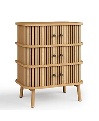 gaomon Bedroom 3 Drawer Dresser, Mid Century Modern Wood Chest with Sliding Door Accent, Storage Cabinet.