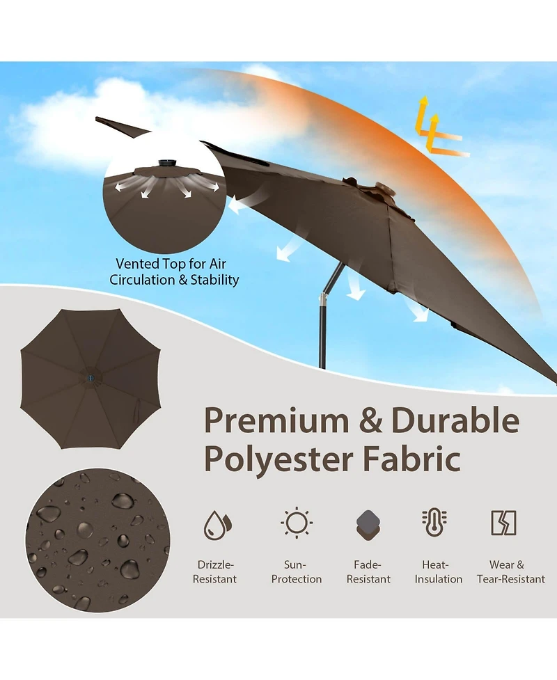 Sugift 10 Feet Patio Umbrella with 112 Solar Lights and Crank Handle
