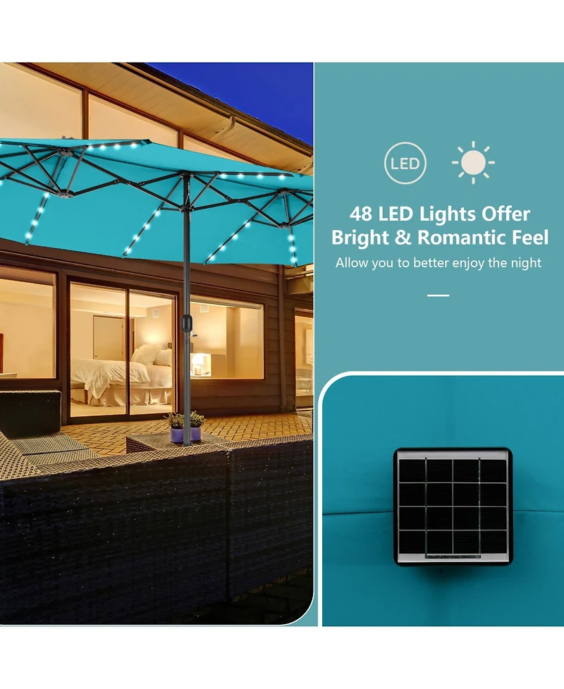 Sugift 15 Feet Twin Patio Umbrella with 48 Solar Led Lights