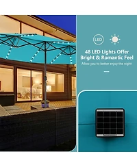 Sugift 15 Feet Twin Patio Umbrella with 48 Solar Led Lights