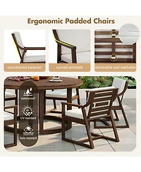 Rainsken Outdoor Dining Chair Set of 2, Sturdy Acacia Wood Armchairs with Curved Support and Removable Cushions for Patio, Garden and Poolside