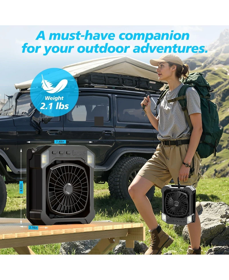 Gnuadz Camping Fan Solar Rechargeable Portable Outdoor Light 10000mAh