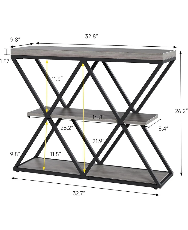 gaomon 39" Entryway Table - 3 Tier Narrow Console Sofa Table with Storage Shelf, X-Shaped Metal Frame, Industrial Accent Tables