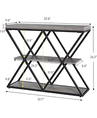 gaomon 39" Entryway Table - 3 Tier Narrow Console Sofa Table with Storage Shelf, X-Shaped Metal Frame, Industrial Accent Tables