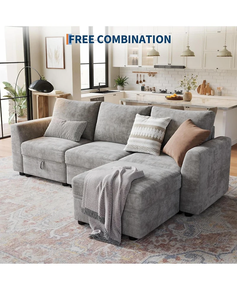 gaomon L-Shape Sectional Sofa with Storage, 108" Modular Couch, 4-Seater Bed Ottoman, Chenille Fabric Hidden Storage for Small Spaces