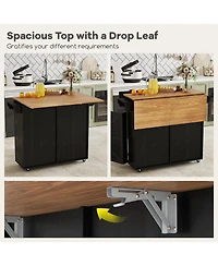 Sugift Rolling Kitchen Island with Trash Can Cabinet and Rubber Universal Wheels