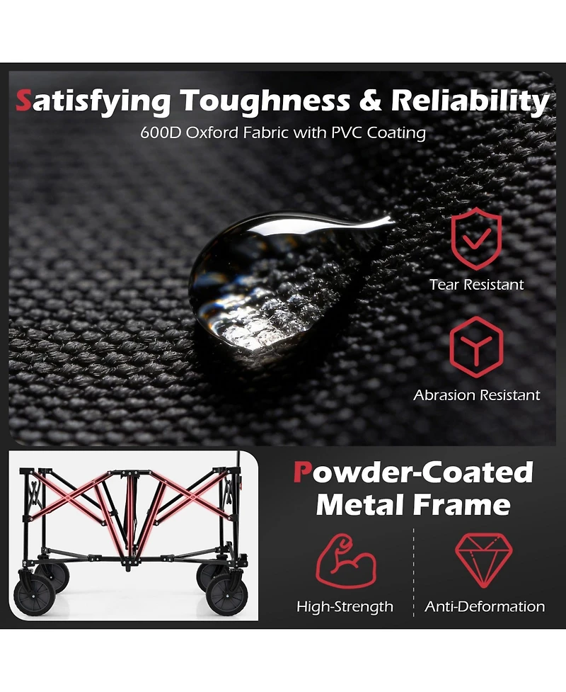 Sugift 38 Inch 400 Lbs Heavy-Duty Collapsible Wagon Cart with Adjustable Handle for Camping Garden