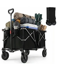 Sugift 38 Inch 400 Lbs Heavy-Duty Collapsible Wagon Cart with Adjustable Handle for Camping Garden