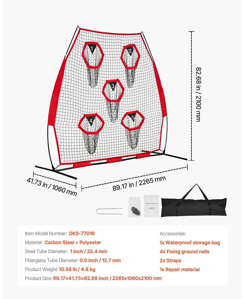 Mecale 7 x 7 Ft Football Throwing Net with 5 Target Pockets
