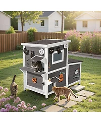 Cozito Cat House Outdoor 2-Story Wooden Shelter for 3 Cats