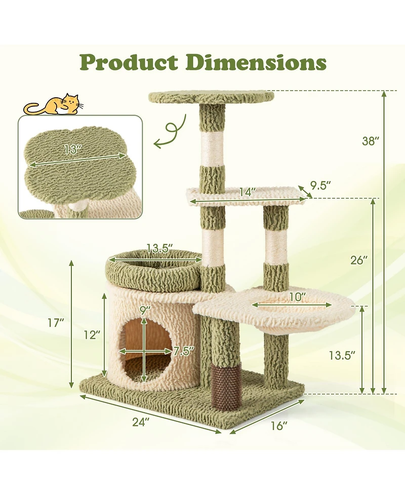 Cozito Cat Tower 38 in Multi-Level Aesthetic with Condo and Bed