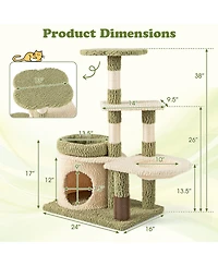 Cozito Cat Tower 38 in Multi-Level Aesthetic with Condo and Bed