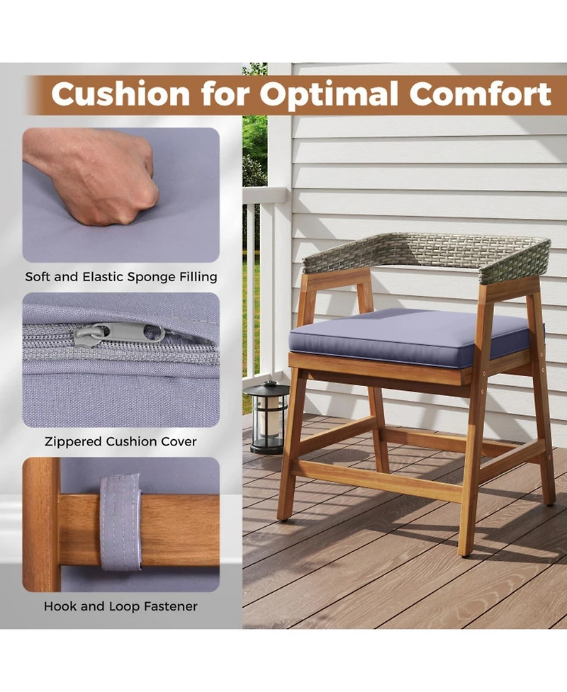 Gouun 5-Piece Acacia Wood and Pe Rattan Patio Dining Set with Cushions