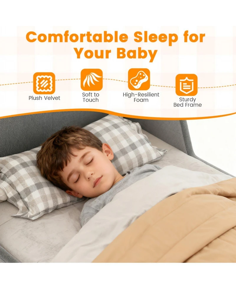 Gouun Upholstered Toddler Bed Frame with Safety Rails
