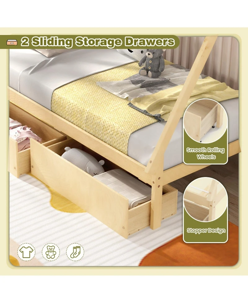 Gouun Tent Platform House Bed with Storage Drawers