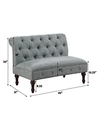 Boyel Living Classic Button-Tufted Linen Loveseat with Vintage Wood Legs and Plush Cushioning