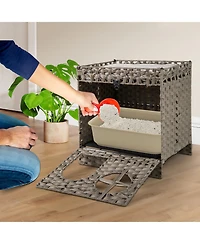 Cozito Cat Litter Box Enclosure Foldable 2-Tier Rattan with Mat