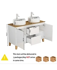 Sillysis Double Bathroom Vanity with Solid Wood Top, Round Ceramic Sinks, Glossy Cabinet, Soft-Close Storage for Large Spaces