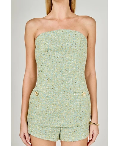 endless rose Women's Tweed Gold ButtoneD Strapless Long Top