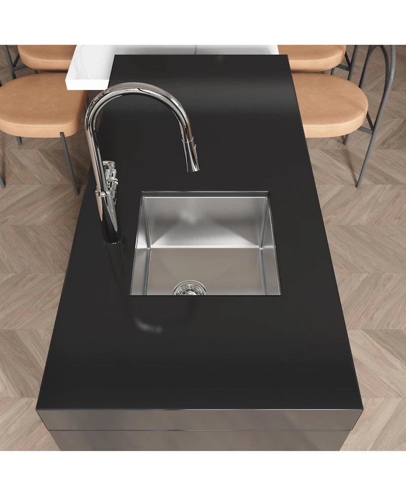 Busdays Stainless Steel Kitchen Sink, Single Bowl, Undermount HandmadeSink in Brushed Nickel, with Us Standard Drain and Hook