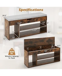 Gouun Padded Shoe Bench with Hidden Storage and 3 Open Shelves