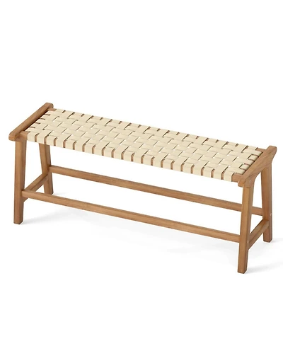 Gouun 47-inch Teak Wood Patio Bench with Woven Seat and Solid Legs