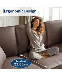 gaomon 85 Inch 3-Seater Sofa Couch Faux Leather Wide Armrests Deep Seats Wood Legs Back Cushion Sturdy Support