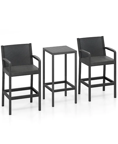 Slickblue 3 Pieces Patio Bar Set with 2 Stools and 1 Bar Table