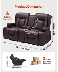 Gouun Faux Leather Manual Reclining Loveseat with Center Console, Usb and Cup Holders