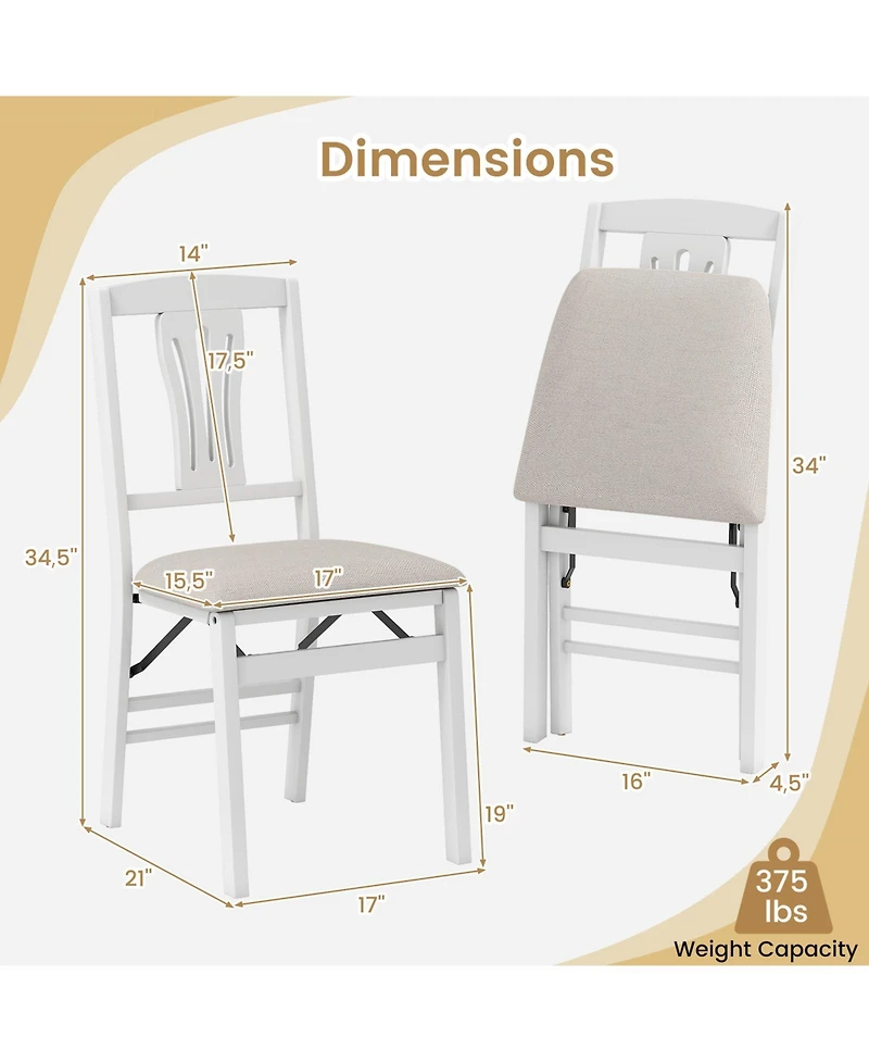 Sugift Folding Kitchen Chairs Set of 2 Upholstered Dining Chairs with Comfy Padded Seats