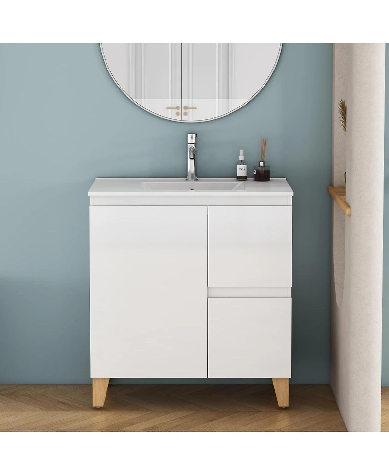 Sillysis Inch Bathroom Vanity with Sink, Glossy Storage Cabinet, Soft Close Drawer