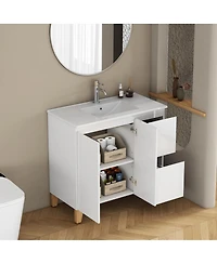 Sillysis Inch Bathroom Vanity with Sink, Glossy Storage Cabinet, Soft Close Drawer