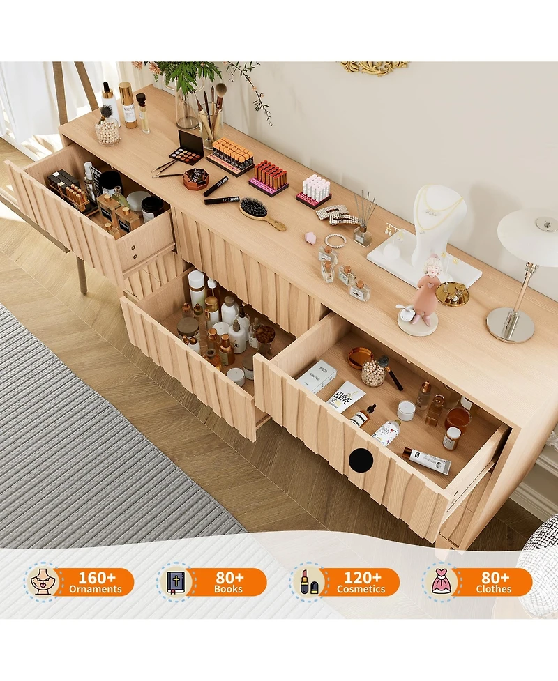 gaomon 9 Drawer Fluted Dresser, Wood Storage Cabinet and Tv Stand for Bedroom, Living Room, Entryway