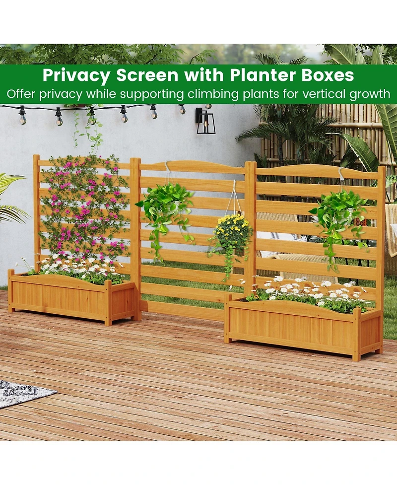 Sugift Three Panel Wood Air Conditioner Fence with Planter Box