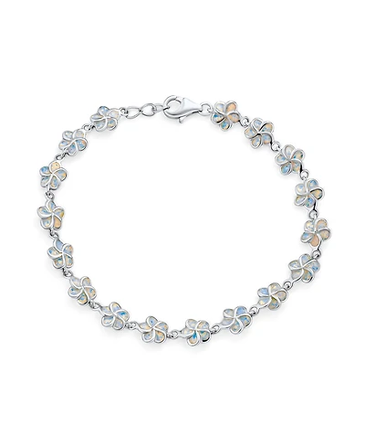Bling Jewelry White Created Opal Hawaiian Plumeria Hawaiian Flower Bracelet .925 Sterling Silver