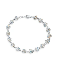 Bling Jewelry White Created Opal Hawaiian Plumeria Hawaiian Flower Bracelet .925 Sterling Silver