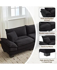 Rainsken Modern Corduroy Loveseat Sofa, Comfy Upholstered Deep Seat Couch with 2 Pillows for Living Room and Home Office