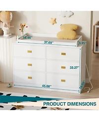 gaomon Baby 6-Drawer Nursery Dresser and Changing Table, Removable Top, Changing Pad Included.