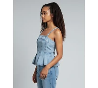Blank Nyc Women's Square Neck Sleeveless Cotton Denim Top